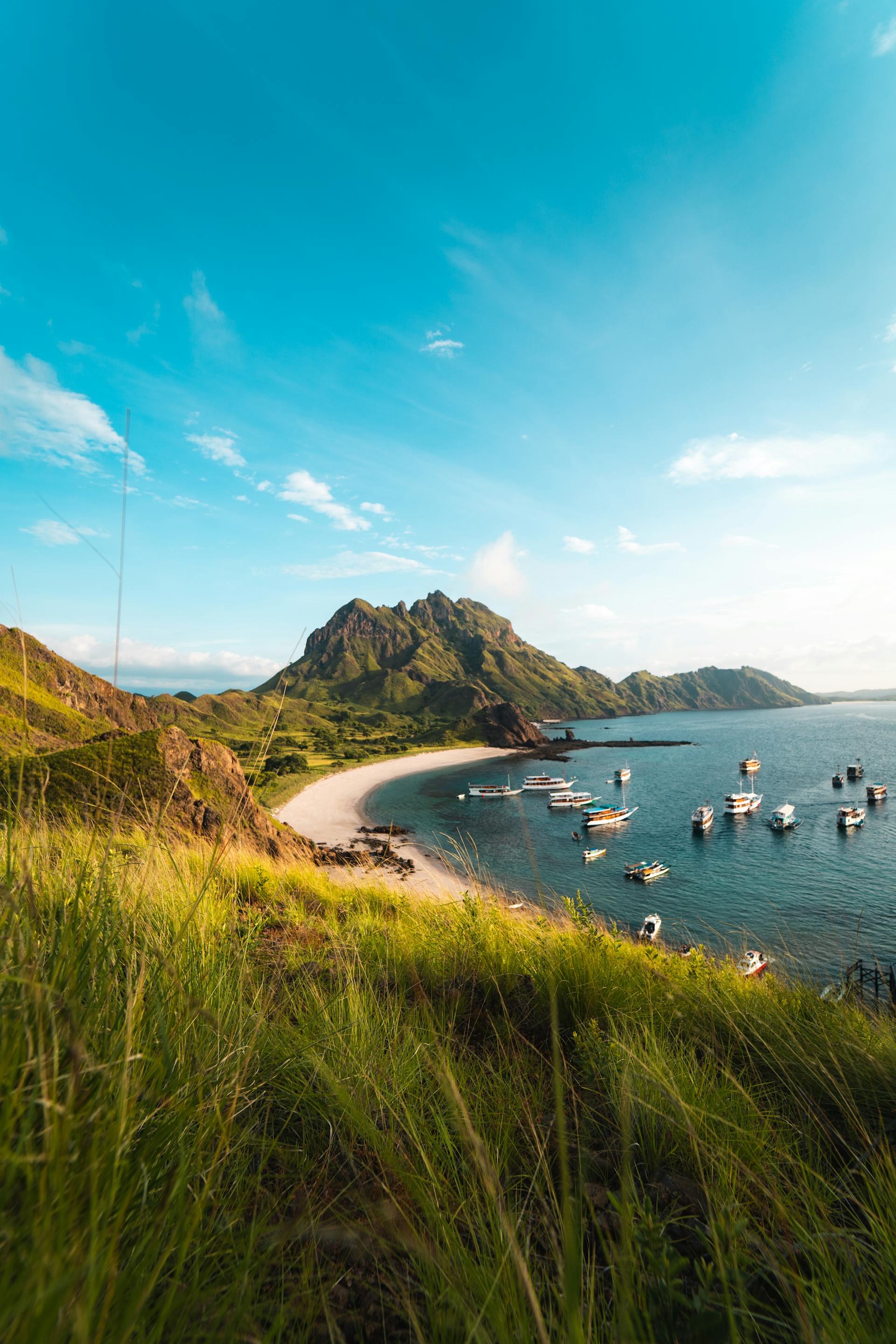 Padar Island with its iconic tri-colored beaches and rolling hills